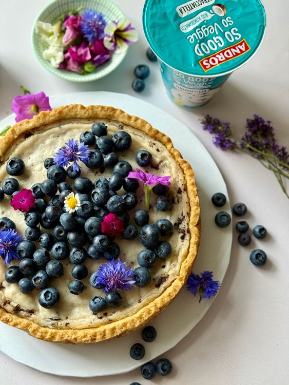 Stracciatella cheesecake s borůvkami